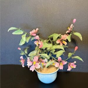 Vintage Glass and Jade Flower Bonsai in Celadon Ceramic Pot